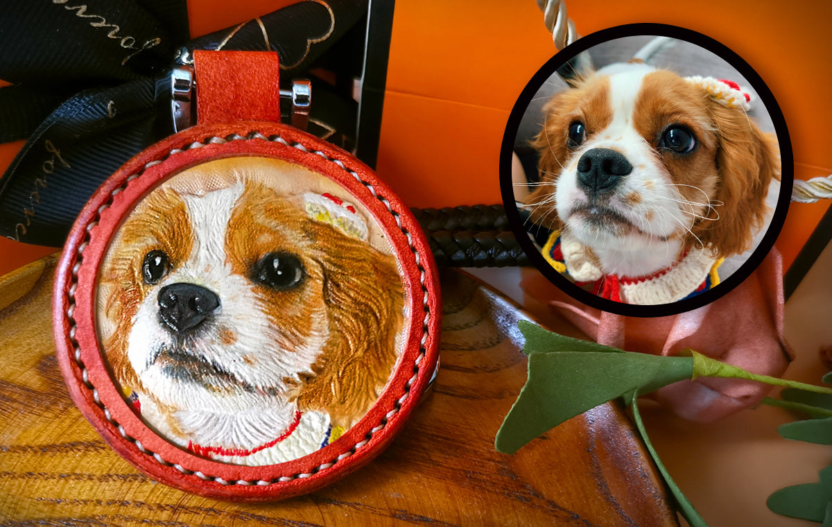 Custom pet keychain with 3D pop carving of a dog