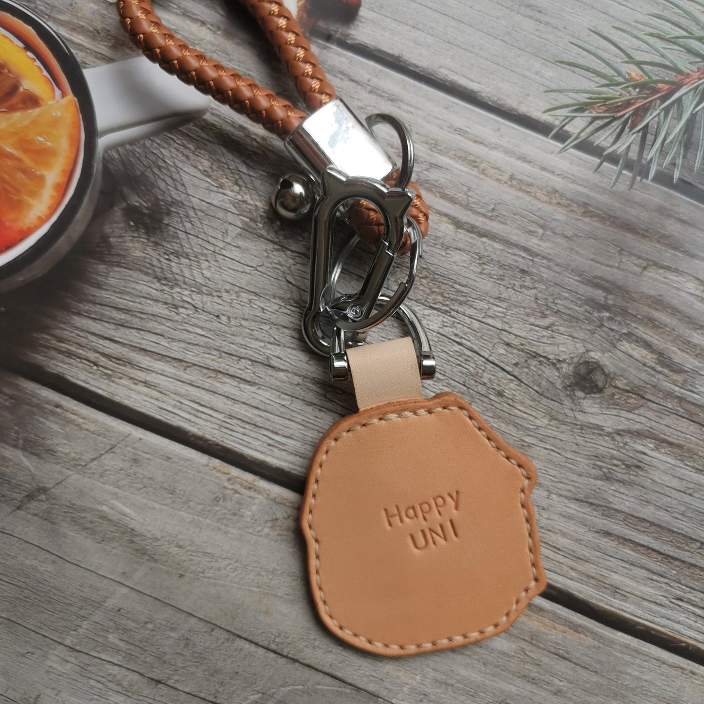 Back view of leather custom pet keychain