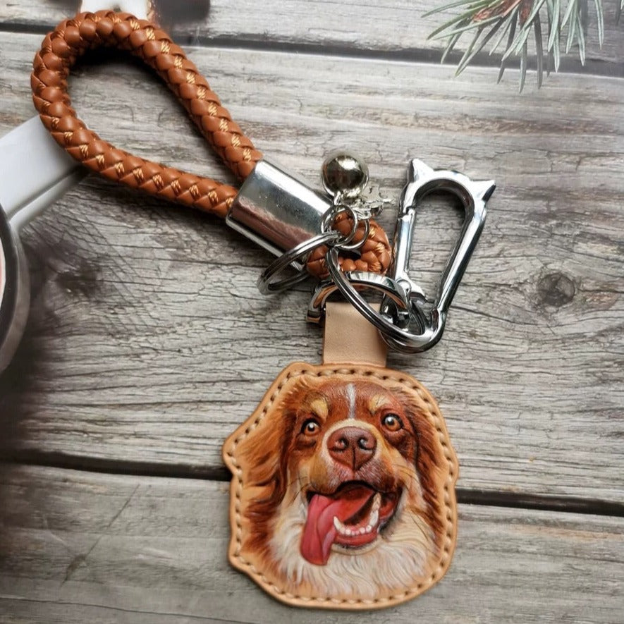 Custom Leather 3D Carving Pet Keyring Tag, Personalized Engraving