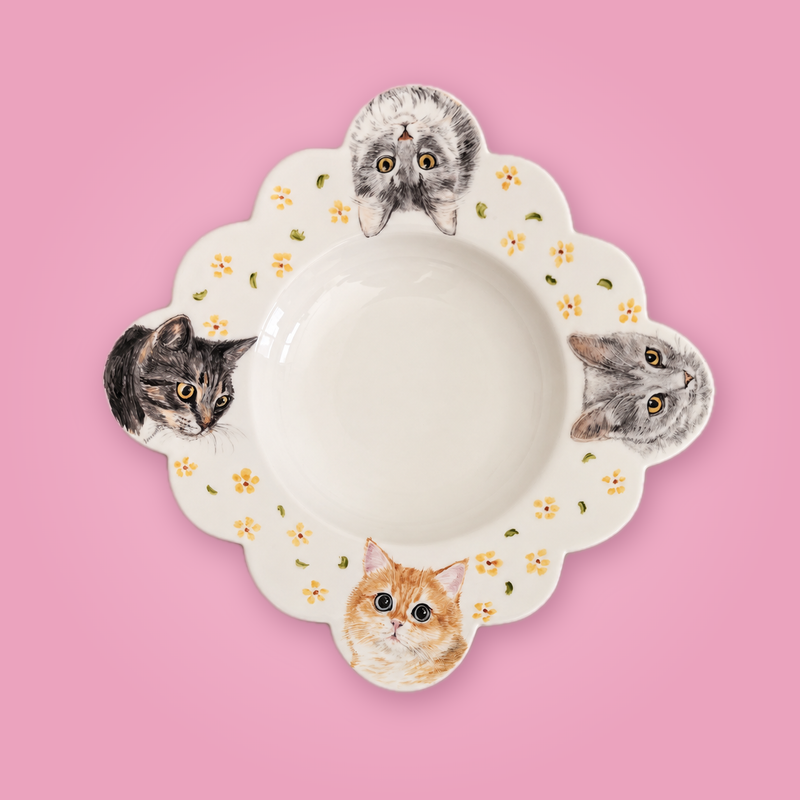 Custom pet portrait plate on a soft pink background