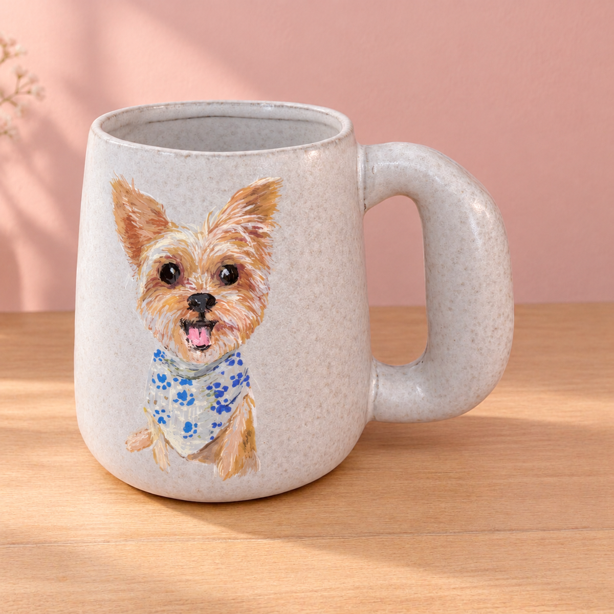Paw-some Custom Hand-Painted Pet Portrait Ceramic Mug - Bloated Handle Design