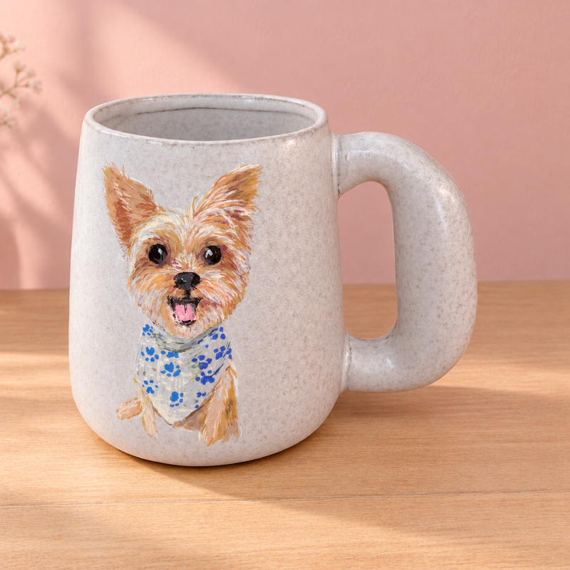 Paw-some Custom Hand-Painted Pet Portrait Ceramic Mug - Bloated Handle Design