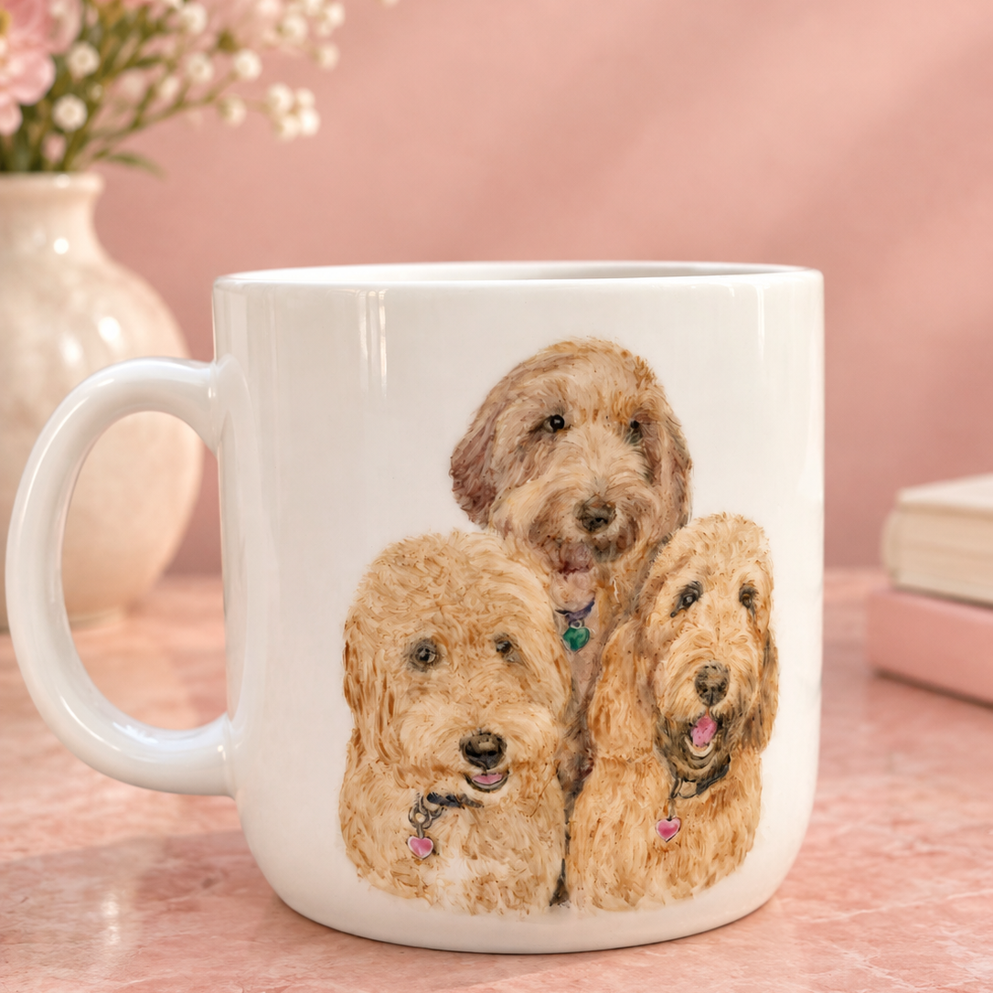 Personalized Hand-Painted Ceramic Pet Mug | Custom Pet Dog Cat Portrait Mug