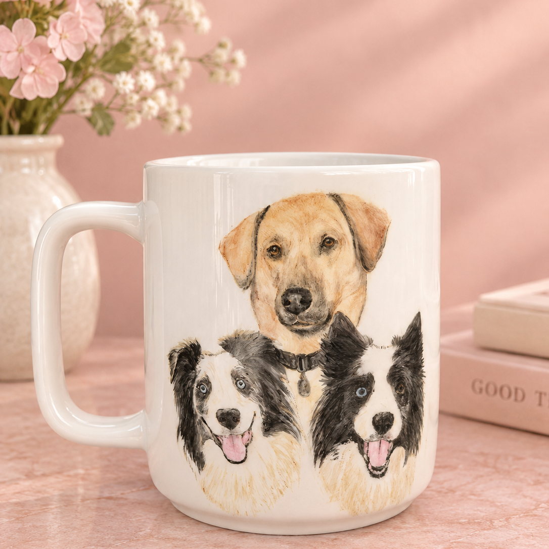 Personalized Hand-Painted Ceramic Pet Mug | Custom Pet Dog Cat Portrait Mug