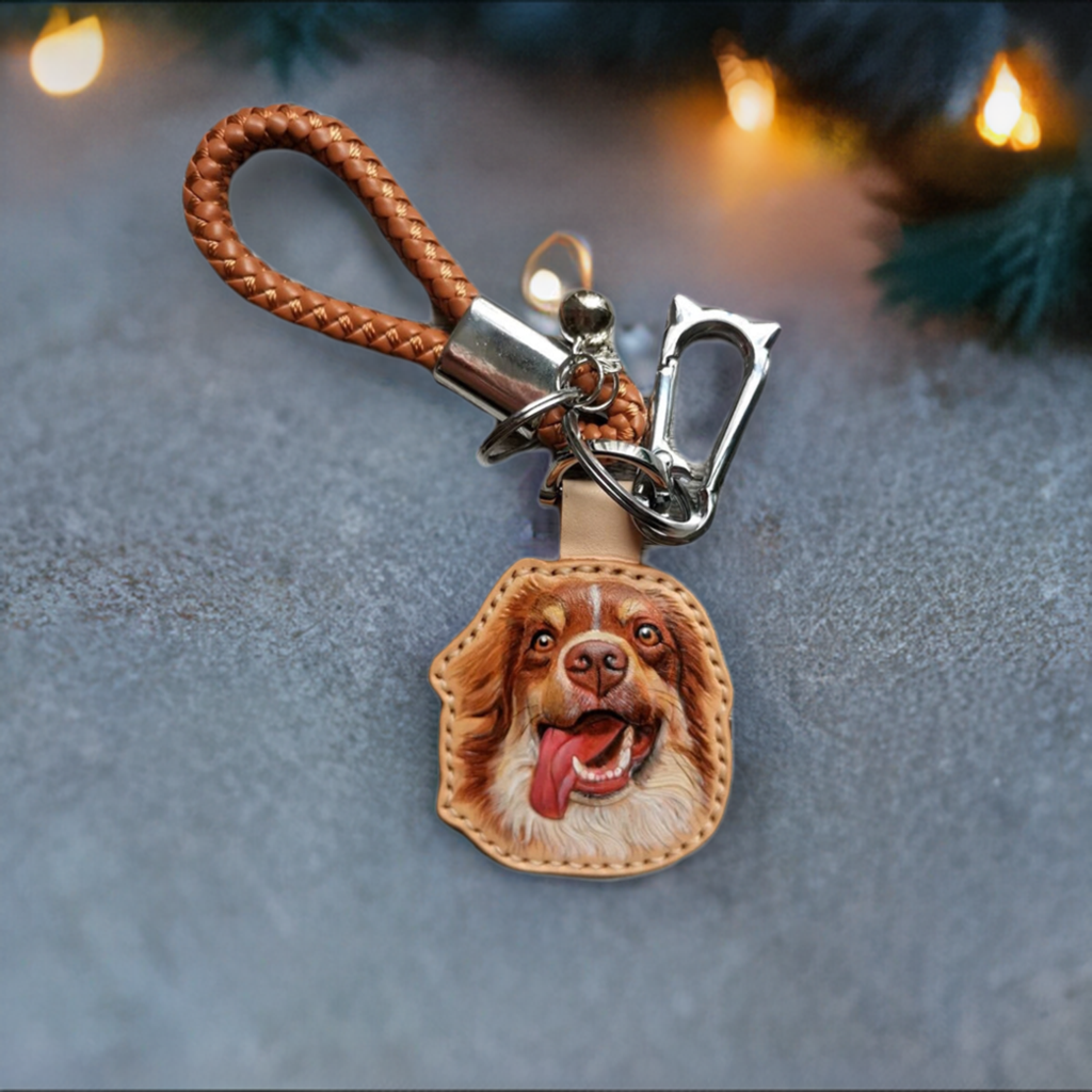 Custom Leather 3D Carving Pet Keyring Tag, Personalized Engraving Leather Pet Ornament Keychain, Gift for Dog Owner