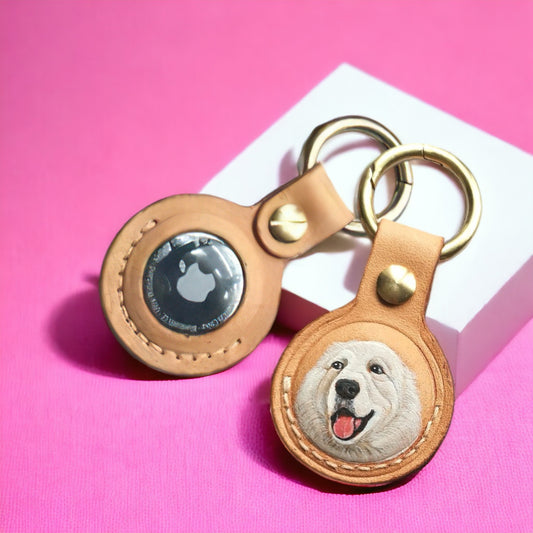 Woof-tastic Personalized Hand-Painted Dog Pet Portrait AirTag Holder - Custom Pet Keychain