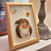Personalized full detailed wood carving pet portrait of a dog in a wood frame