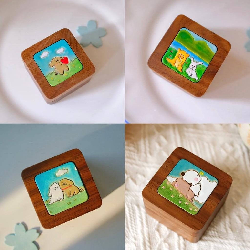 Hand-painted pet portrait leather wooden ring box