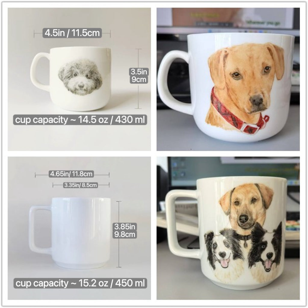 Personalized Hand-Painted Ceramic Pet Mug | Custom Pet Dog Cat Portrait Mug