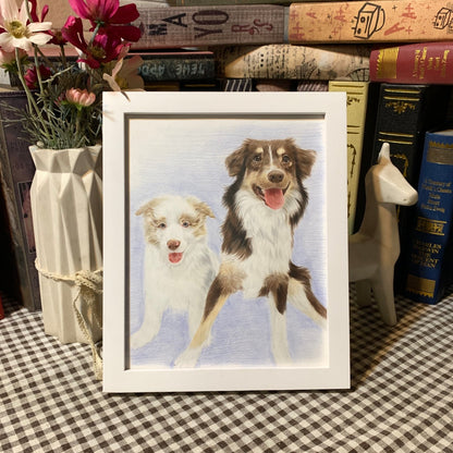 Personalize hand-painted pet portrait featuring 2 dogs