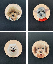 Multiple dog handpainted leather keychains with various pet portraits, displayed in a grid pattern