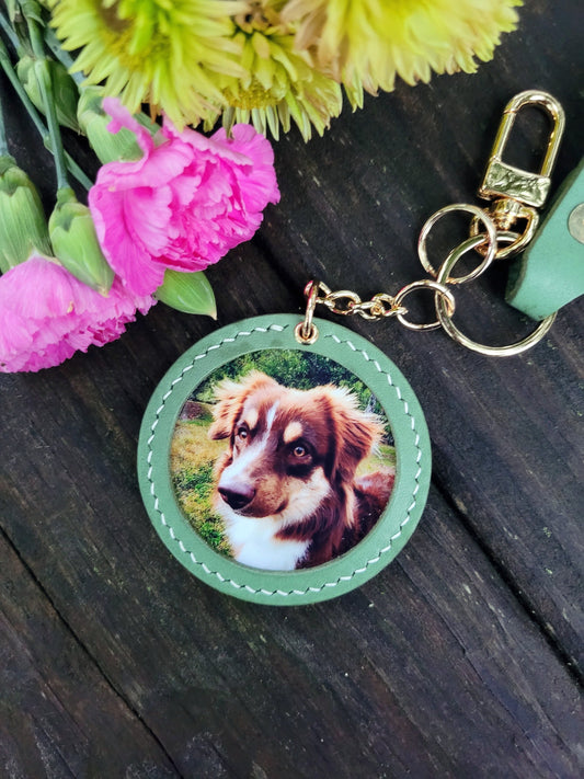Custom pet portrait photo keychain, Custom photo keyring for pet lovers
