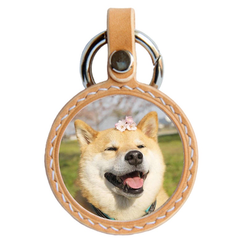 Customizable handcrafted keychain of a dog pet portraits in orange variation