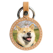 Customizable handcrafted keychain of a dog pet portraits in orange variation